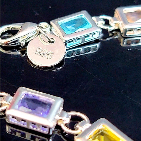 Sterling Silver Multicolor Zircon Gemstone 925 Stamped Bracelet - Picture 5 of 5